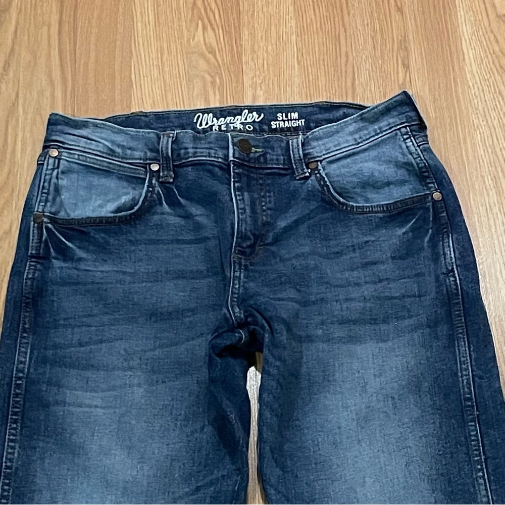 Wrangler Retro Men’s 32x30 (33x30) Slim Straight Jeans Dark Blue Denim Western - Picture 2 of 15